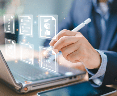 iClarity for Data Extraction Transparency A businessperson checking off different digital documents.